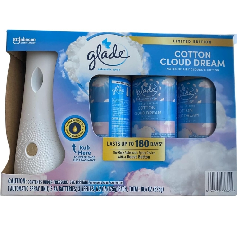 NEW Glade Automatic Spray Limited Cotton Cloud Dream: 1 Spray Unit,3 Refills